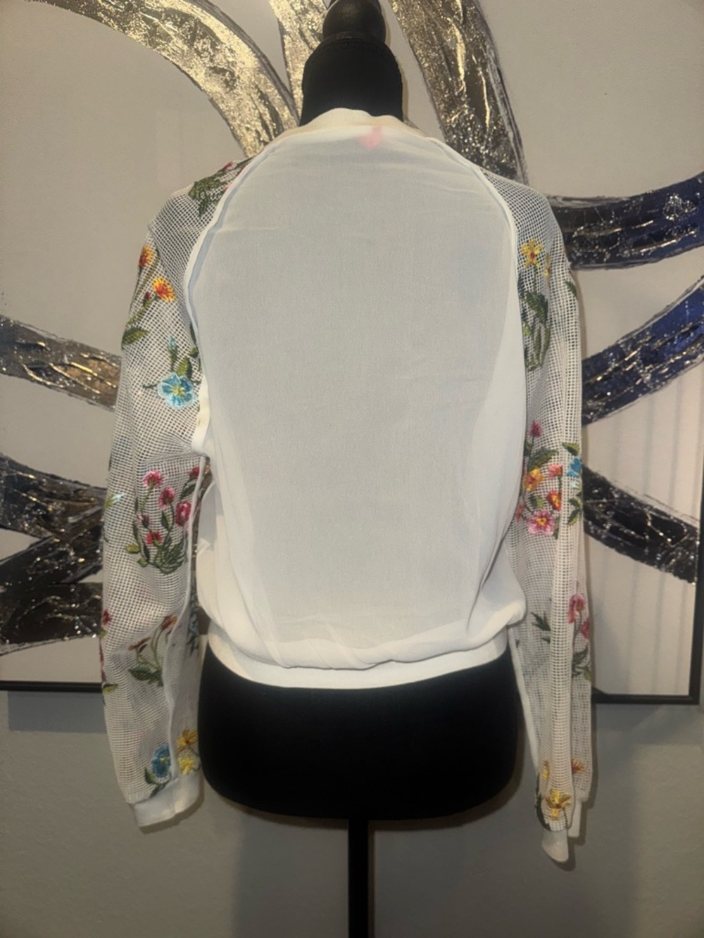 Chelsea & Violet White Mesh Zip-Front Floral Embroidered Jacket - Picture 5 of 7